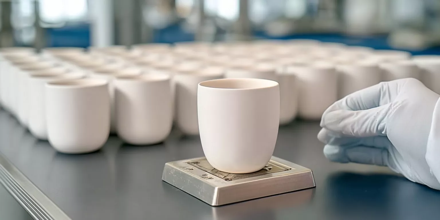 Alumina crucible with chemical inertness and thermal shock resistance