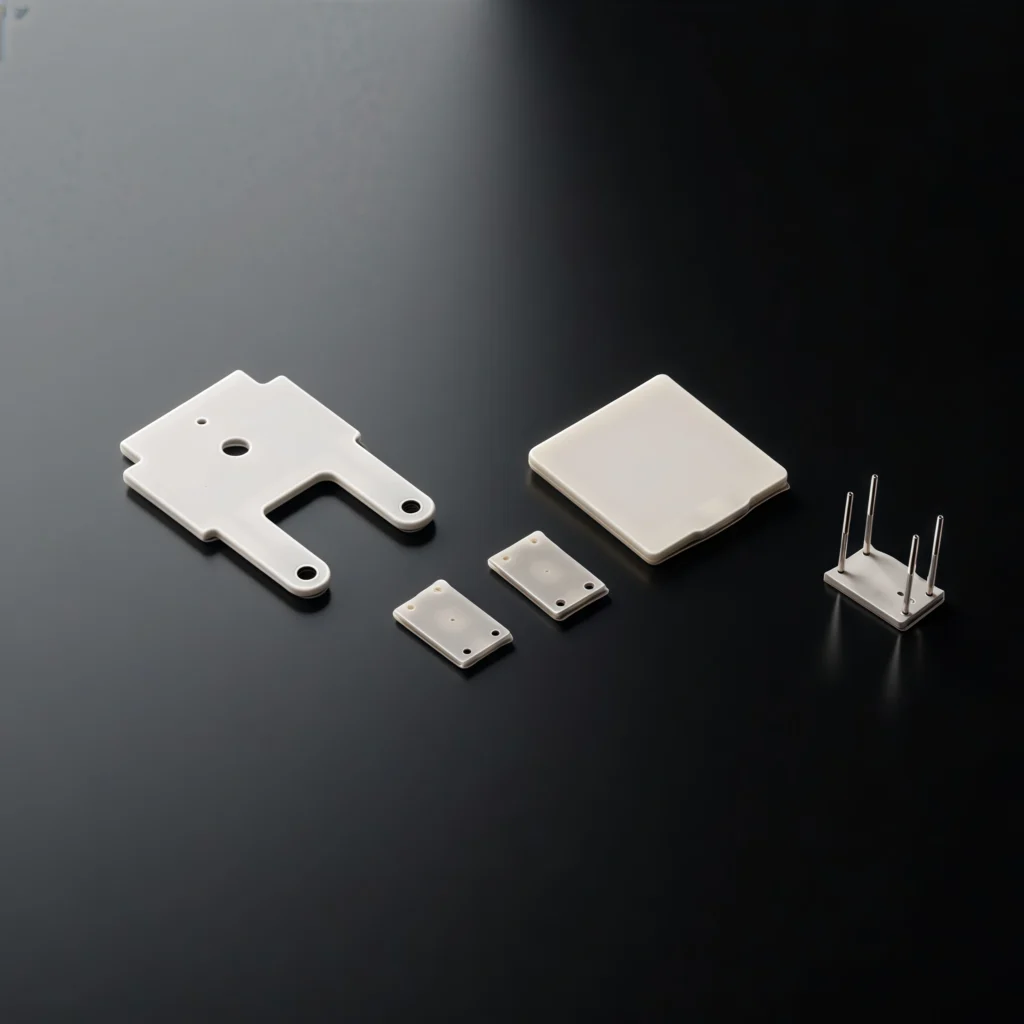 Front view of rectangular aluminum nitride heater module