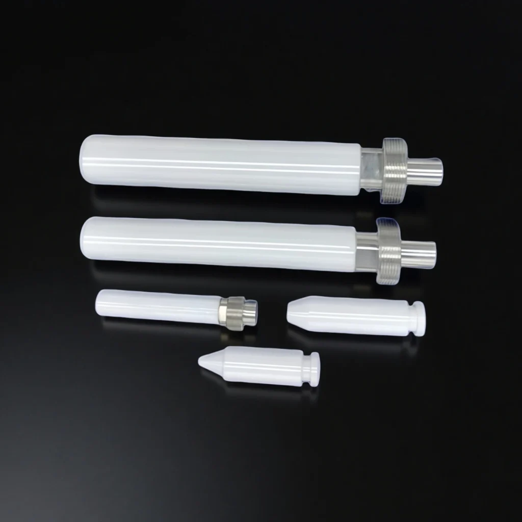 Close-up of polished zirconia ceramic wheel surface