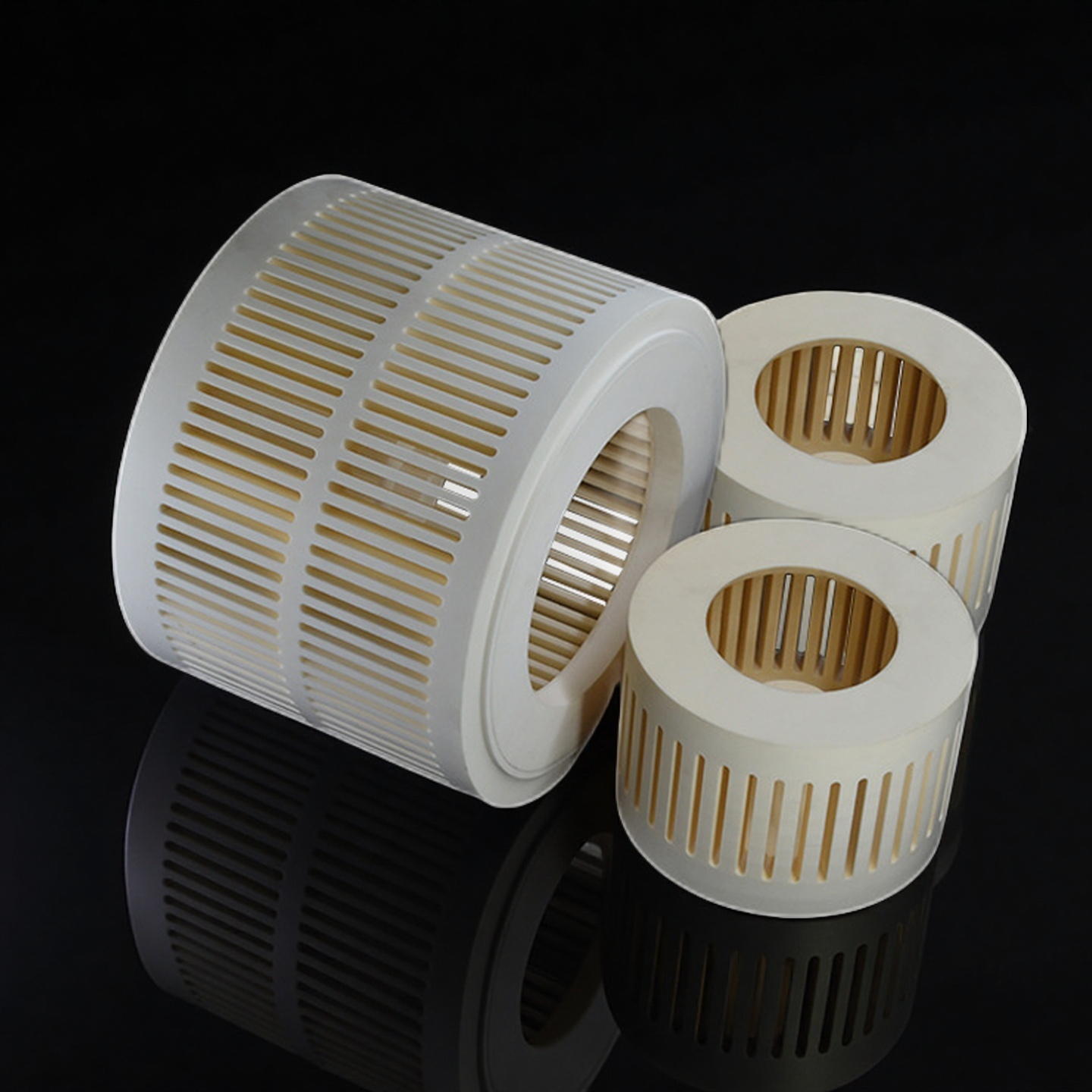 Close-up of polished zirconia ceramic wheel surface