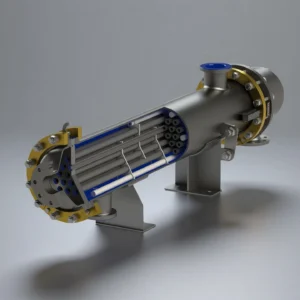 Front view of SiC shell and tube heat exchanger for chemical systems