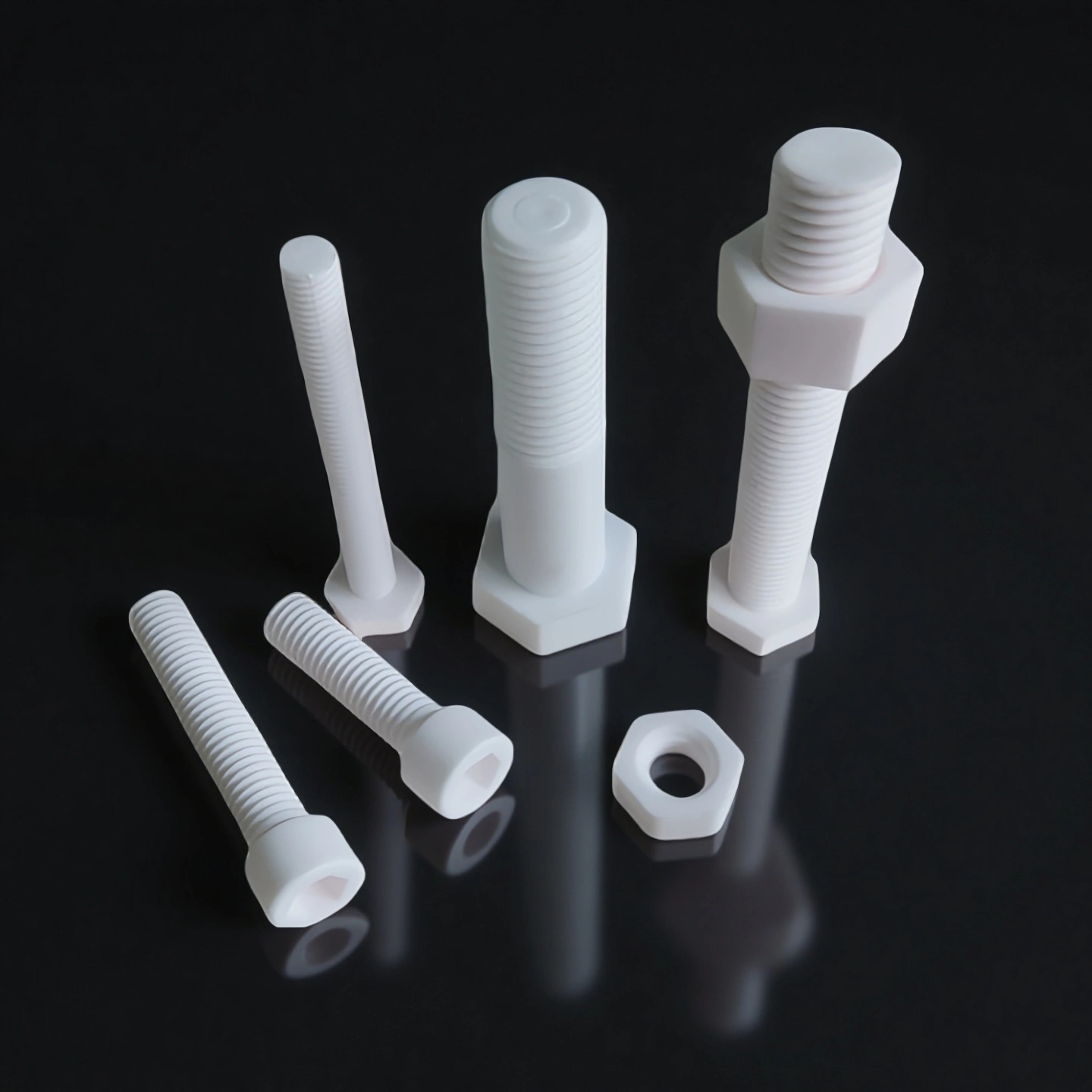Complete zirconia ceramic fastener set including nuts and washers
