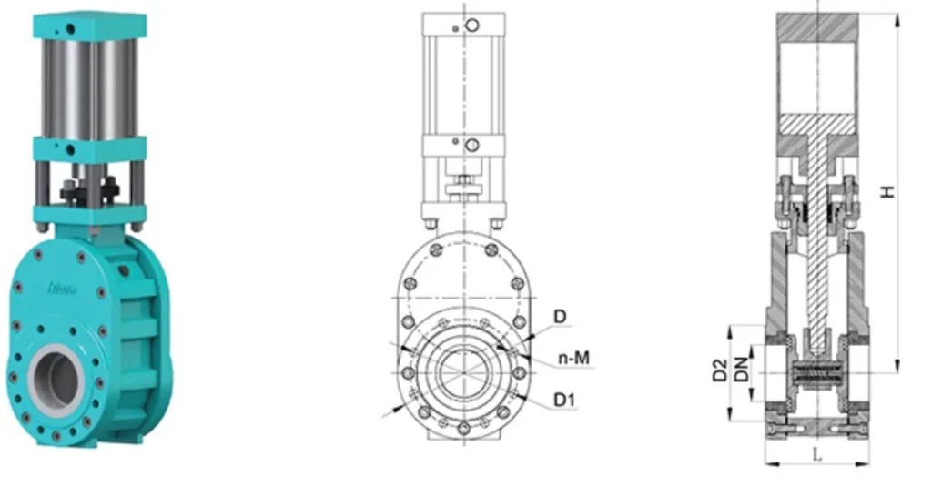 Specifications of Pneumatic Zirconia Ceramic Double Disc Gate Valve type 1