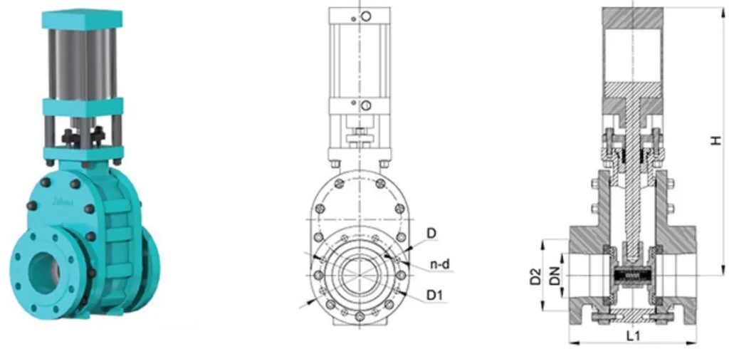 Specifications of Pneumatic Zirconia Ceramic Double Disc Gate Valve type 2