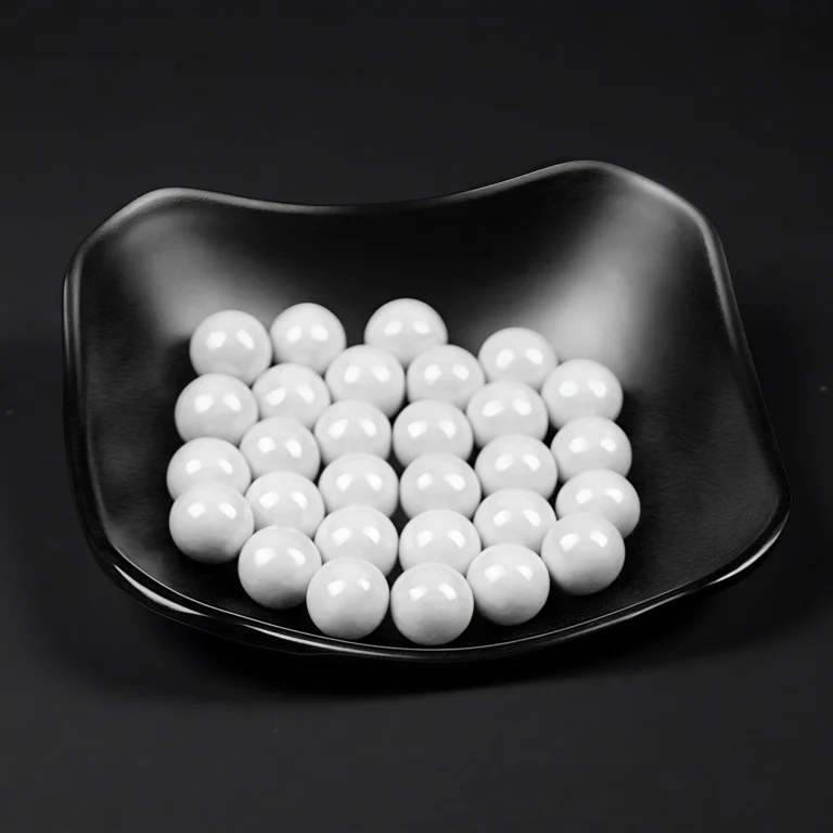 Macro view showing polished surface and fine microstructure of zirconia toughened alumina balls.