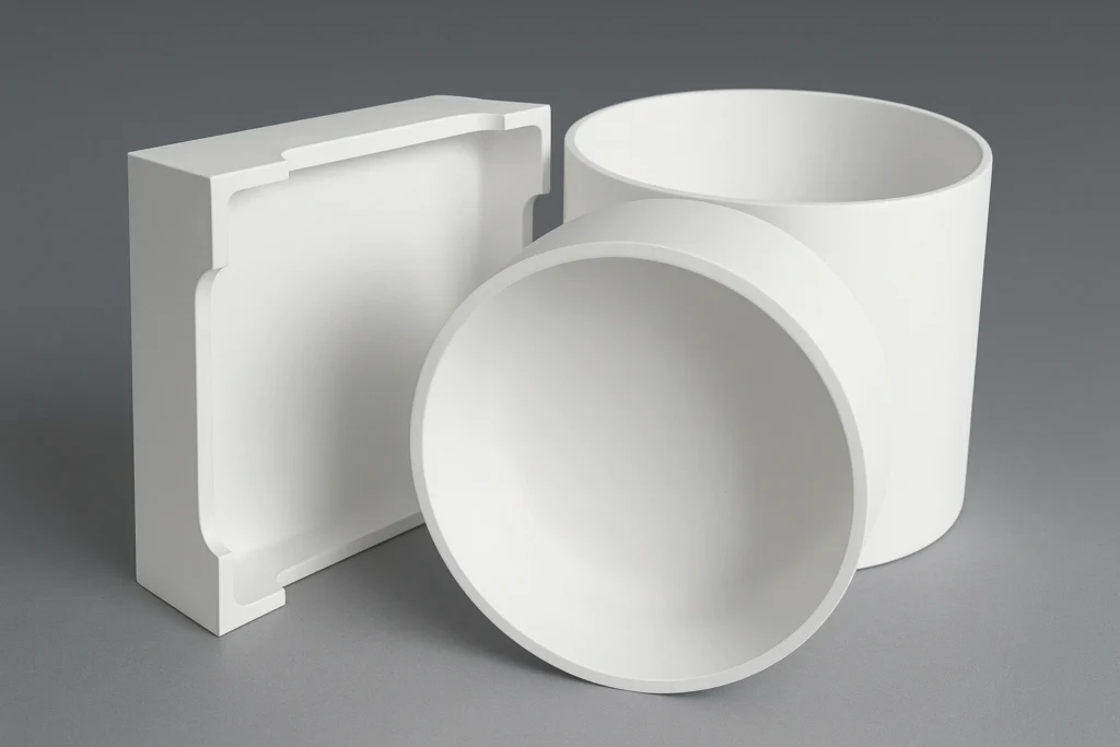 Fused quartz ceramic crucibles and custom-formed quartz components made by ADCERAX