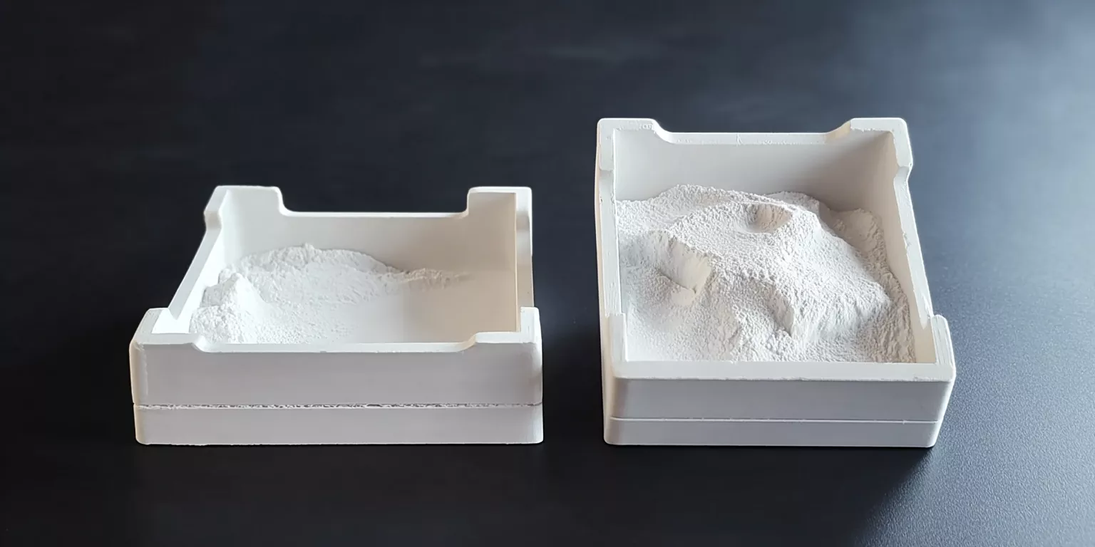 Alumina saggar containing ceramic powder during industrial handling