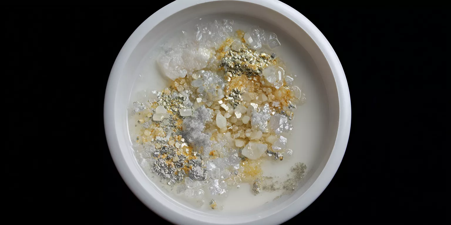 Inorganic salt residue crystallized inside white TGA alumina crucible