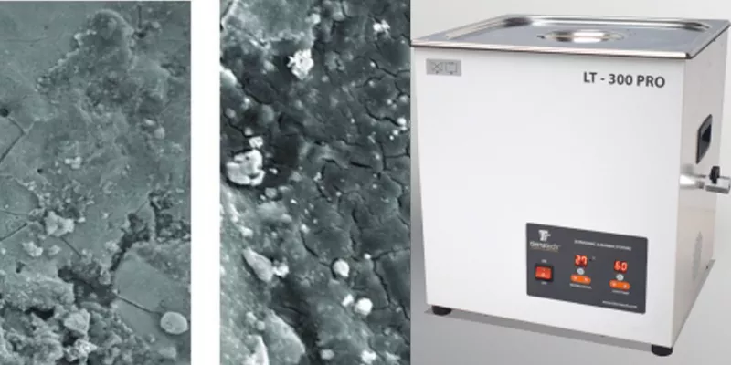 Ultrasonic cleaning setup for controlled washing of TGA alumina crucibles