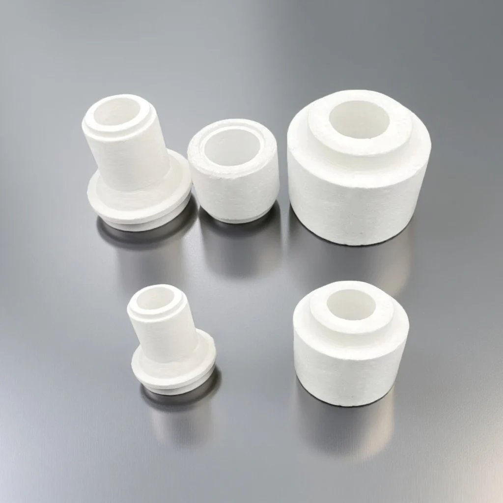 Custom aluminum silicate ceramic insulation shapes used for high-temperature furnace and kiln lining applications.