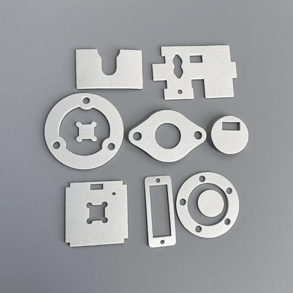 Custom-cut aluminum silicate ceramic fiber gaskets and insulation shapes for industrial furnaces and equipment