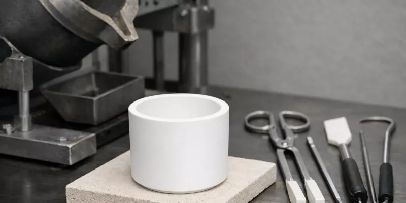 Zirconia crucible positioned for casting pouring operation