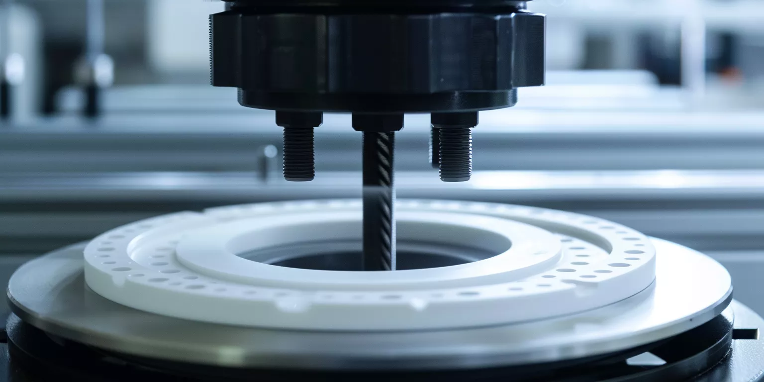 Alumina ceramic wear components undergoing customization and fit validation in a dynamic system.