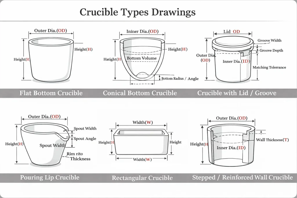 Drawing ceramic crucible