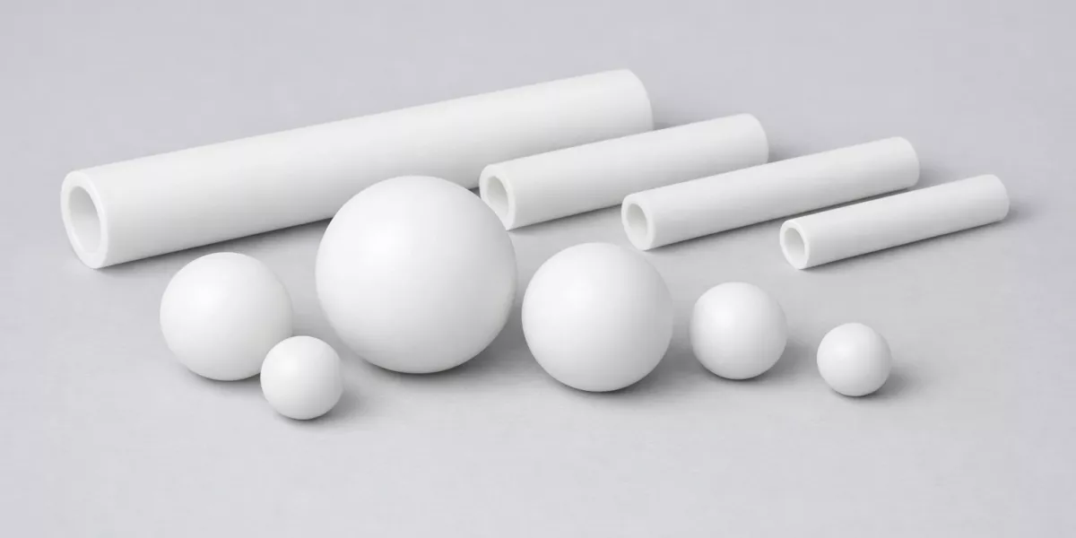 Zirconia ceramic tubes and spheres illustrating friction behavior