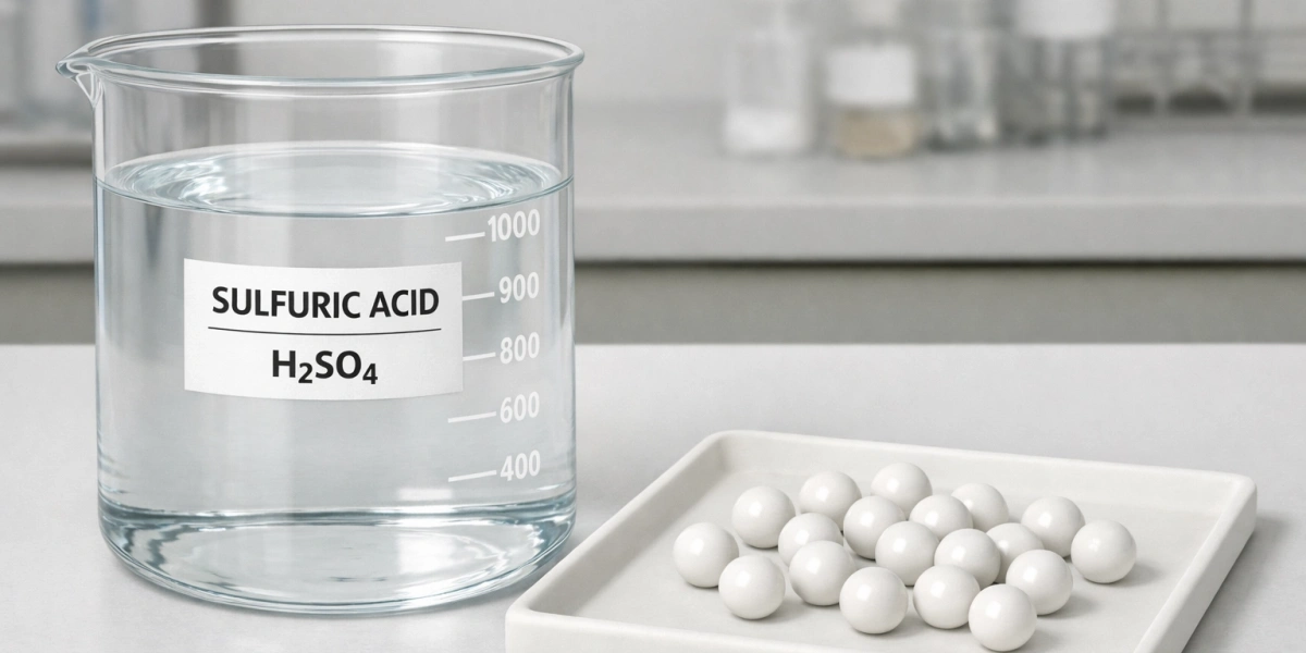 zirconia ceramic balls near sulfuric acid laboratory setup