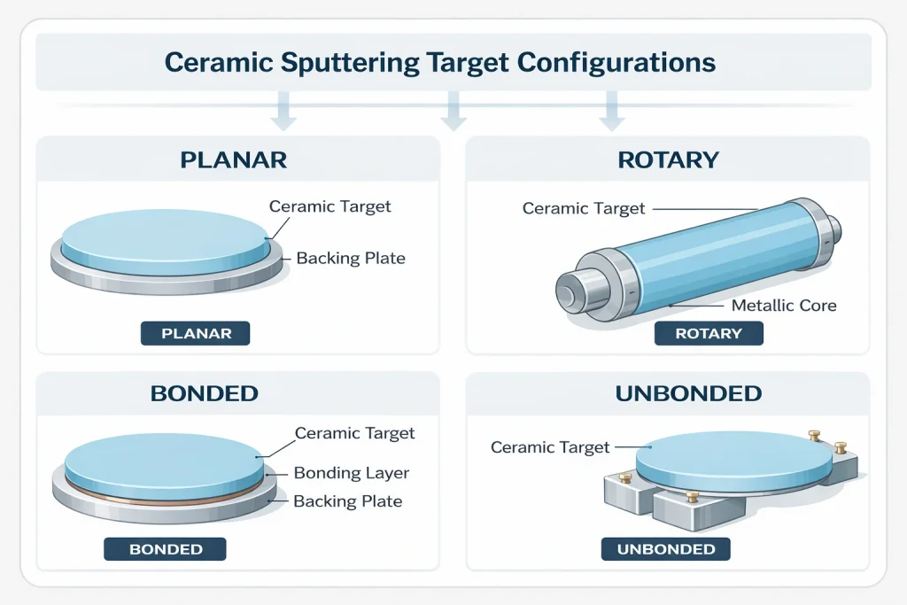 Ceramic sputtering target configurations