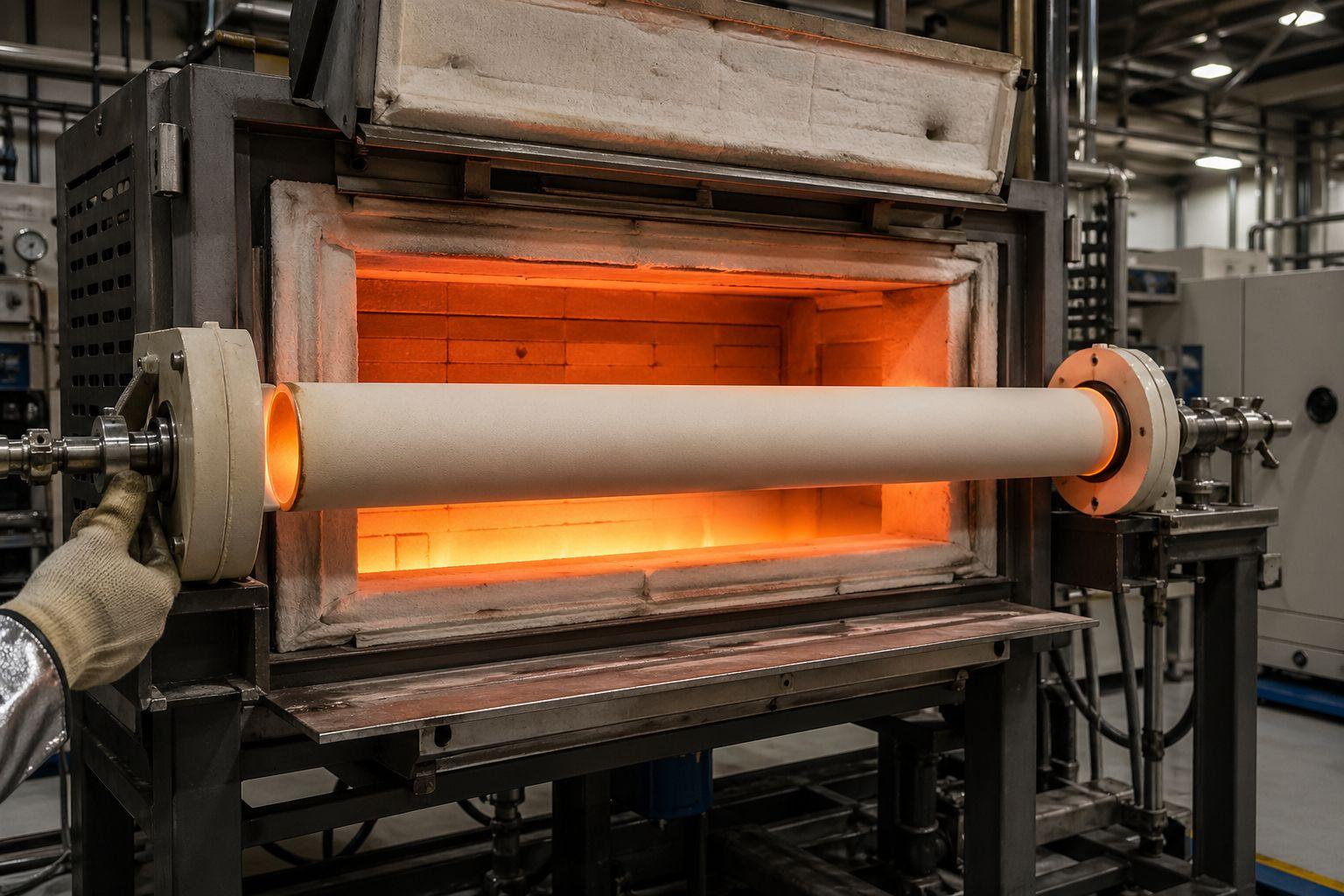 Horizontal alumina tube in high-temperature furnace above 1500°C continuous service