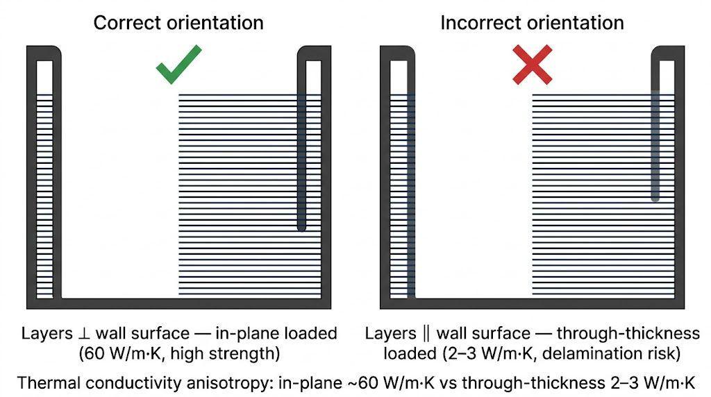 PBN crucible CVD layer orientation perpendicular to wall showing anisotropic thermal conductivity direction