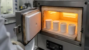 alumina crucibles for rare earth oxide calcination inside laboratory muffle furnace