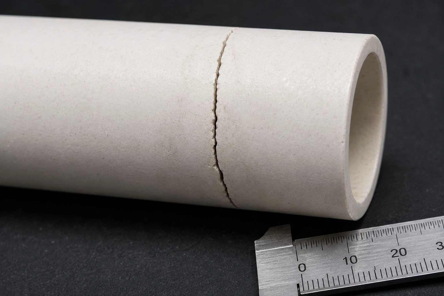 alumina tube ring crack radial thermal shock fracture macro inspection photograph tube furnace failure