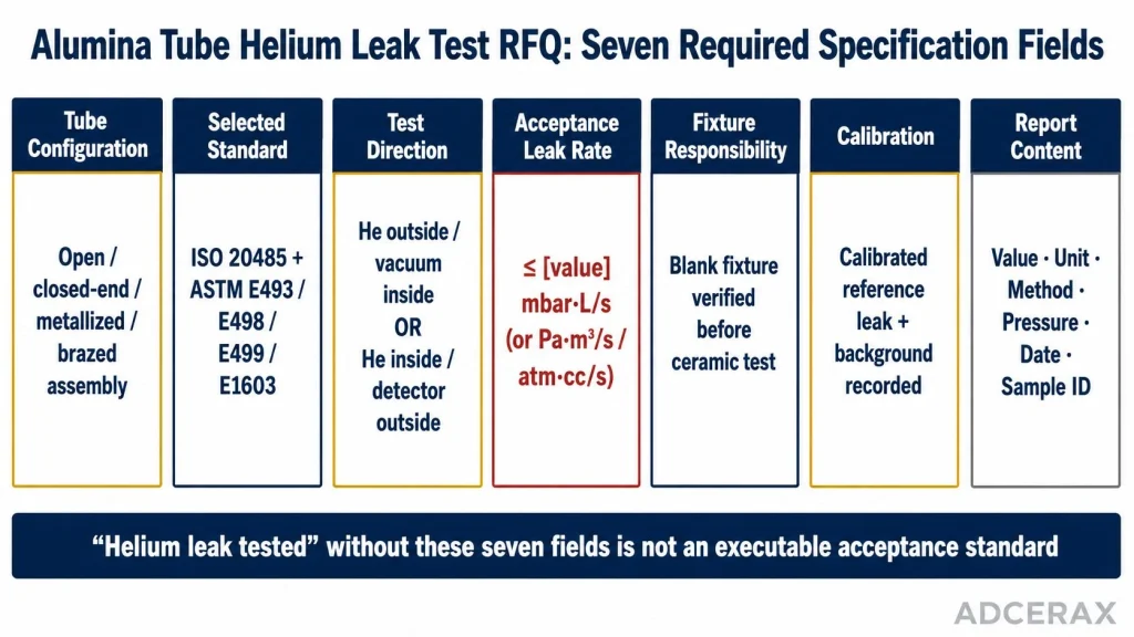 alumina tube helium leak testing RFQ checklist ISO ASTM standard acceptance leak rate mbar L/s specification engineering diagram