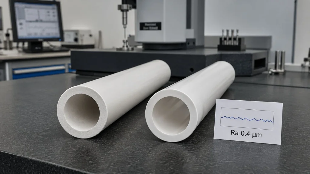 alumina tube surface roughness gas flow ID polished inner bore Ra pressure drop particle deposition specification engineering