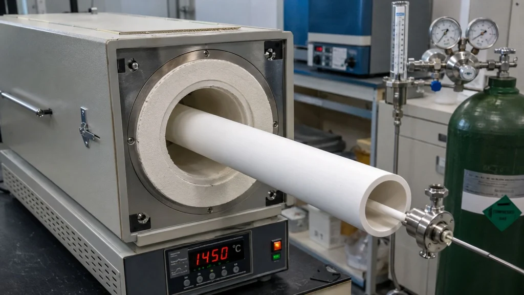 alumina tube hydrogen reduction furnace thermocouple protection high purity Al2O3 dry hydrogen atmosphere dew point specification