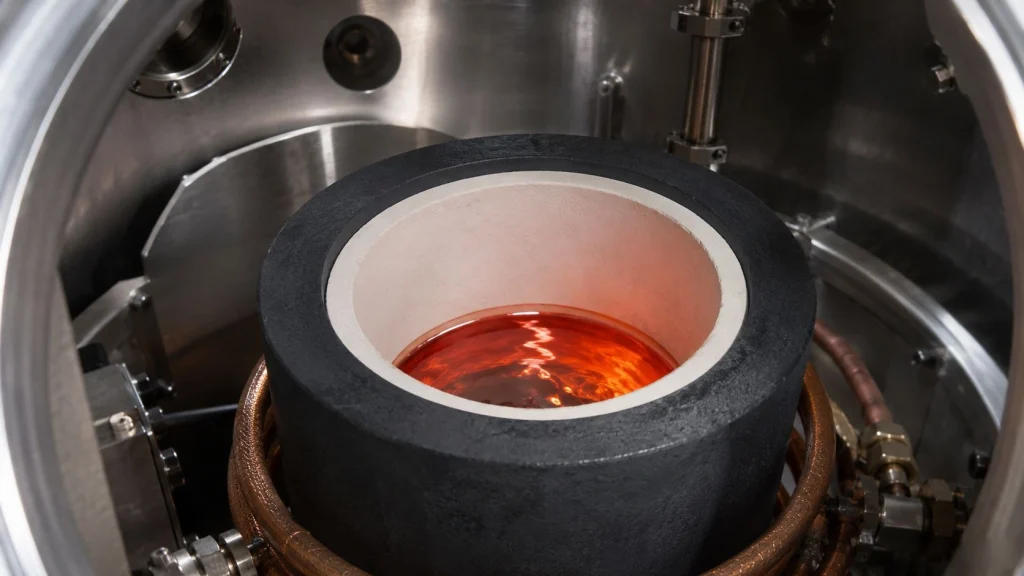BN boron nitride liner inside graphite crucible vacuum induction melting titanium alloy laboratory