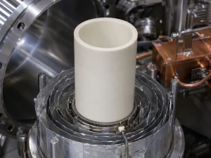 Pyrolytic boron nitride PBN crucible in MBE effusion cell vacuum chamber