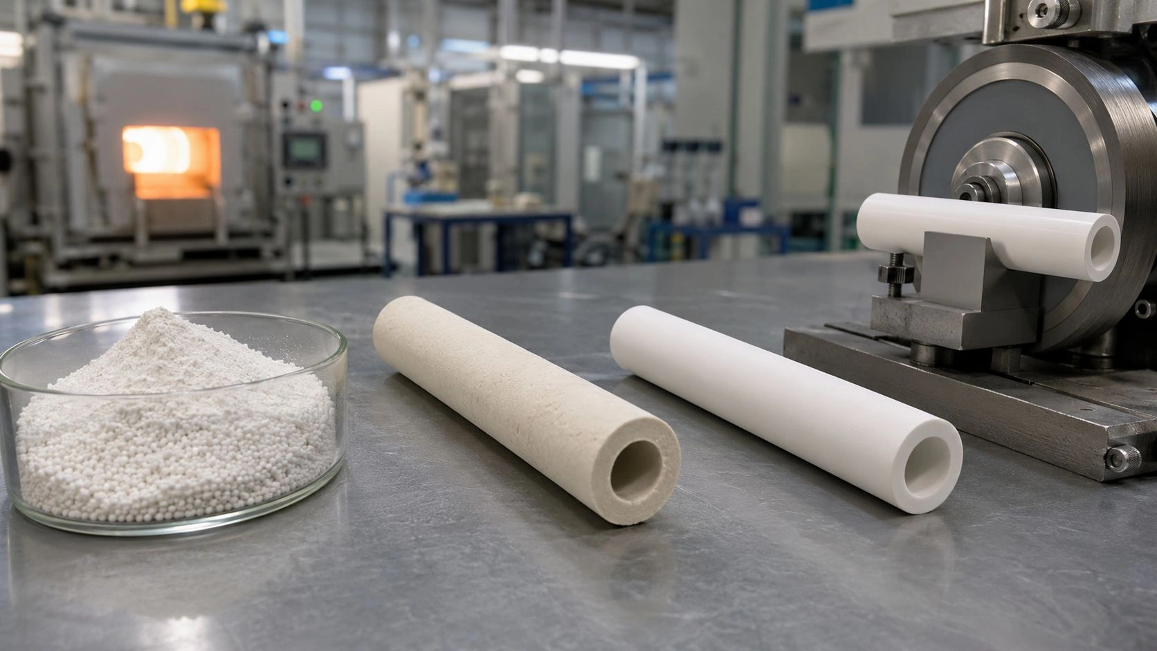 alumina tube manufacturing process extrusion CIP sintering grinding powder preparation high purity alumina industrial production