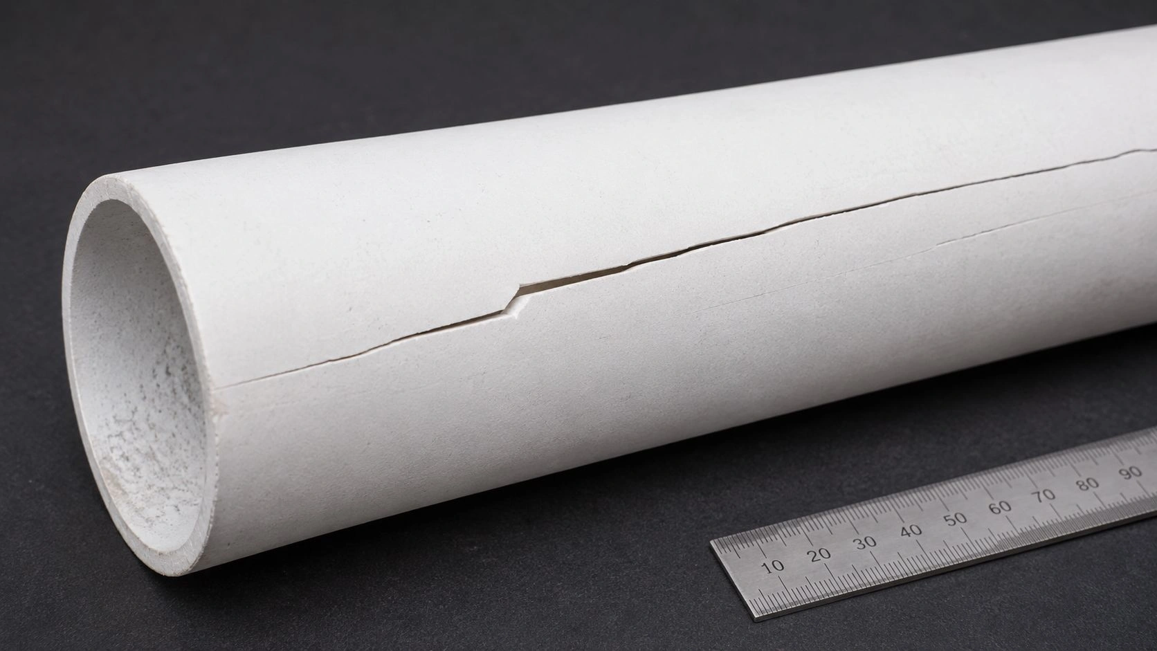 alumina tube longitudinal crack thermal shock fracture cathode calcination furnace failure macro inspection