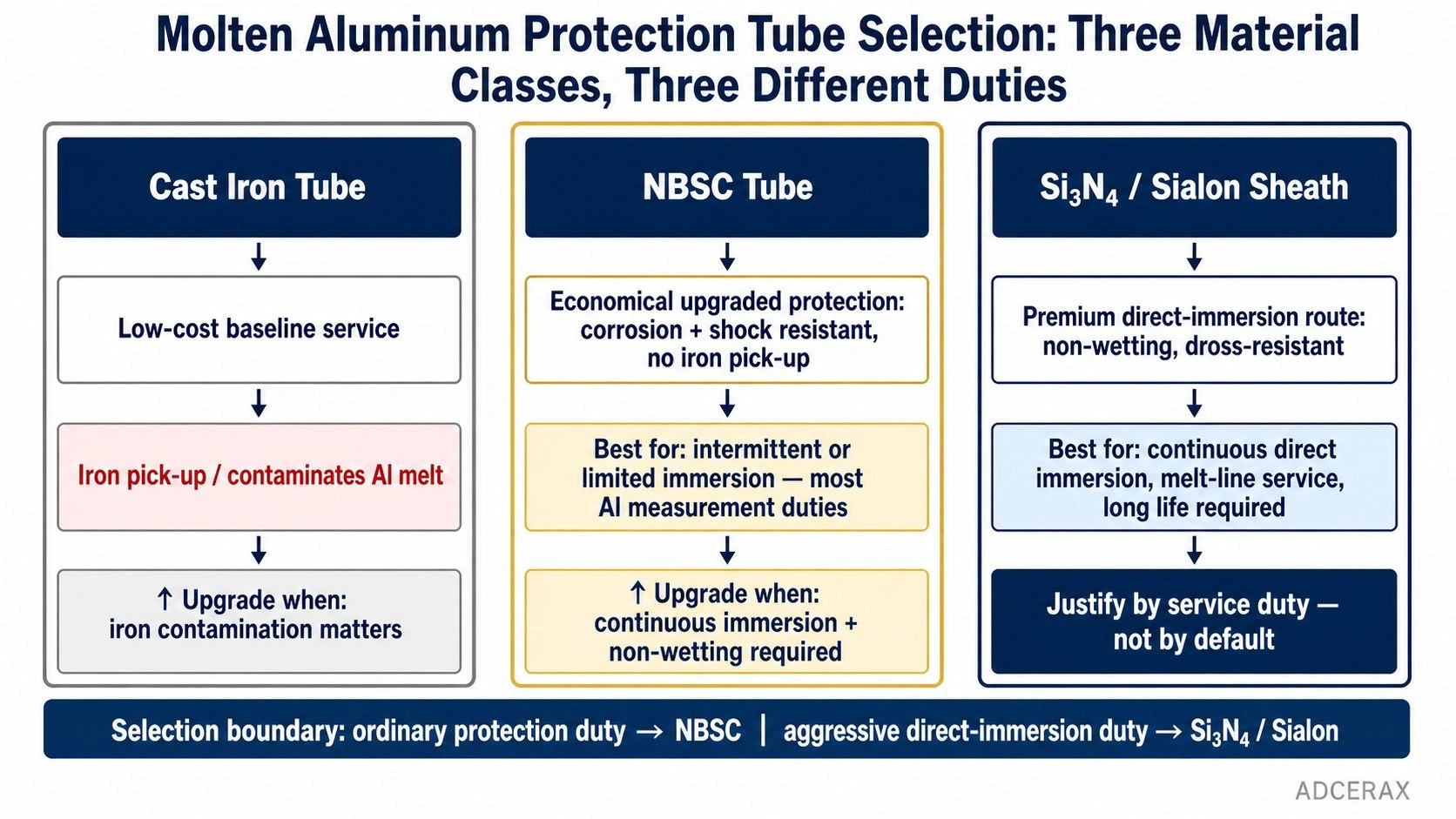 NBSC cast iron silicon nitride sialon molten aluminum thermocouple protection tube selection decision diagram