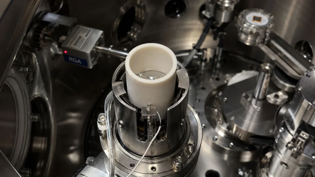 PBN crucible GaAs MBE effusion Ga source ppb purity low outgassing oval defect fill level lip geometry UHV molecular beam epitaxy