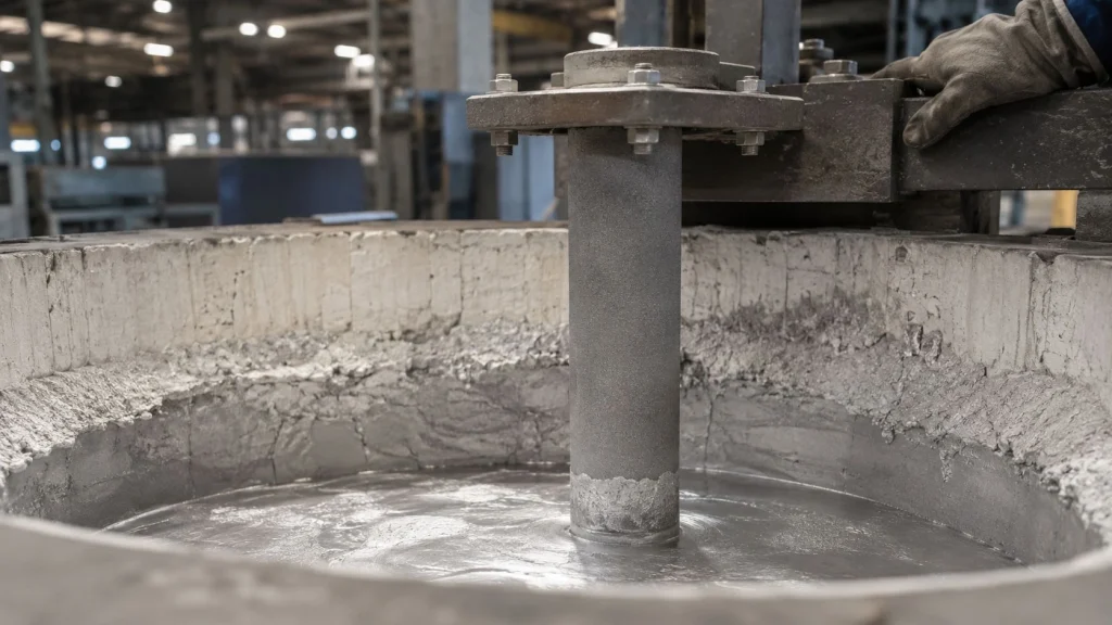 Silicon carbide protection tube in aluminum degassing unit, cylindrical SiC tube immersed in molten aluminum bath