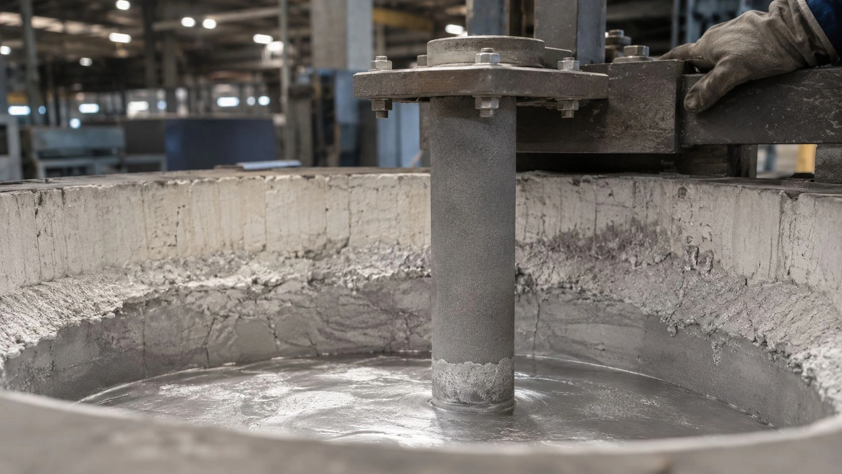 Silicon carbide protection tube in aluminum degassing unit, cylindrical SiC tube immersed in molten aluminum bath