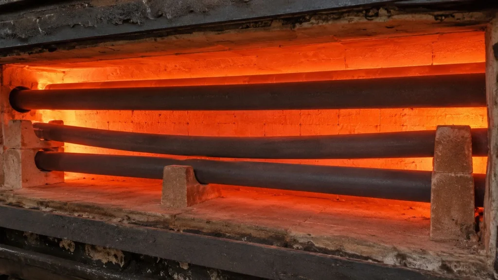 SiC silicon carbide tube creep resistance 1400C load horizontal furnace tube support span deformation sag high temperature