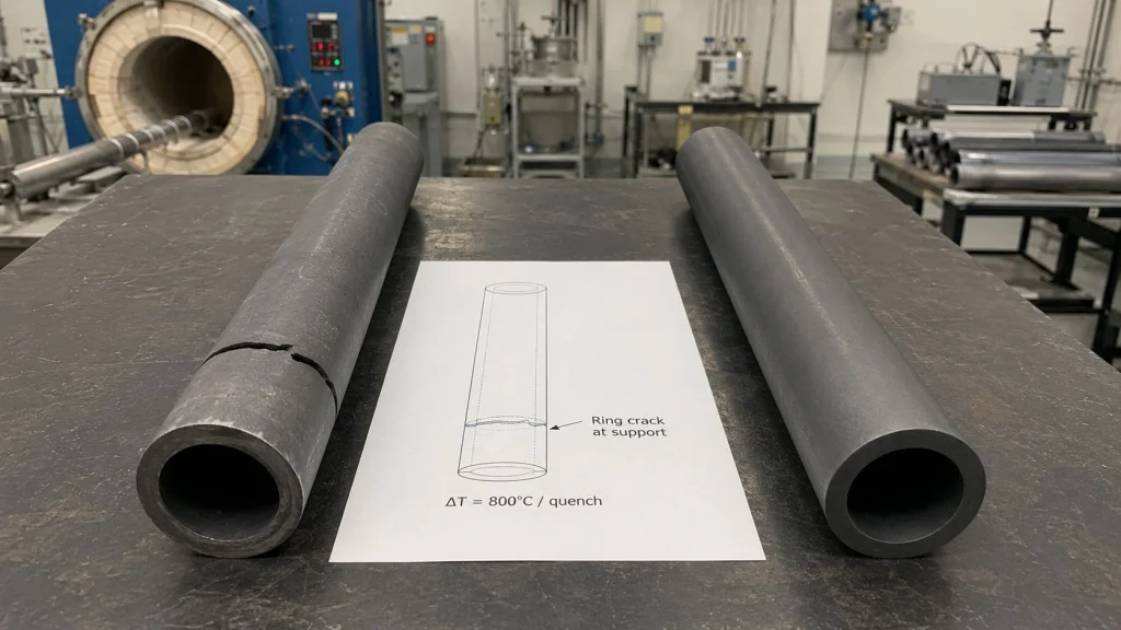 SiC silicon carbide tube fracture toughness thermal shock cracking failure analysis pore machining flaw support stress grade selection