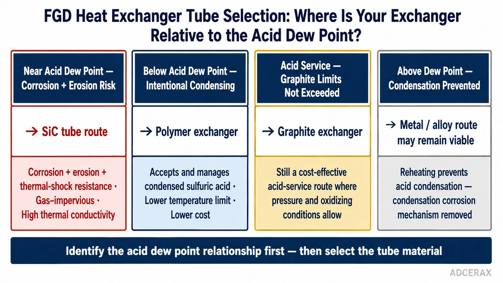 SiC graphite polymer metal FGD flue gas heat exchanger acid dew point corrosion route selection decision diagram