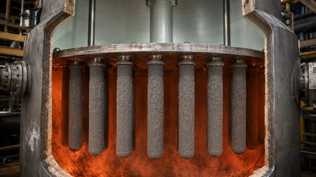 porous SiC tube candle filter high temperature gas filtration dust cake back-pulse cleaning silicon carbide hot gas filter industrial