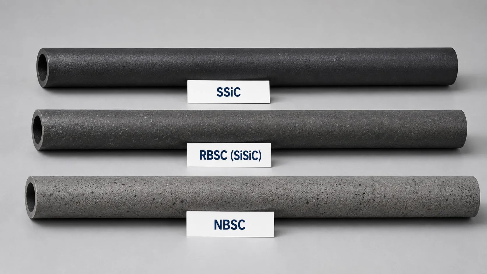 SSiC RBSC NBSC silicon carbide protection tubes side-by-side product comparison