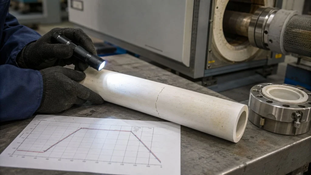 alumina tube crack high temperature furnace thermal shock prevention failure analysis fracture pattern diagnostic engineering