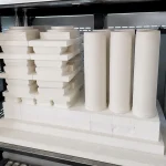 Alumina ceramic tubes and setter plates loaded for sintering in a kiln