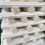 Stacked multi-bore alumina ceramic tubes wrapped for shipping