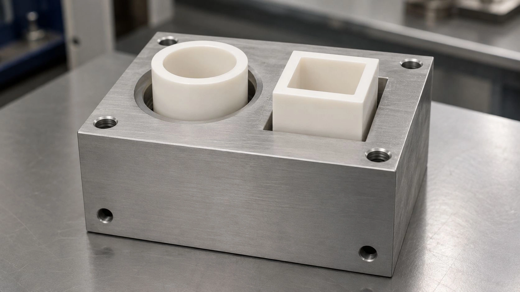 Round and square alumina ceramic tubes seated in metal holder pockets
