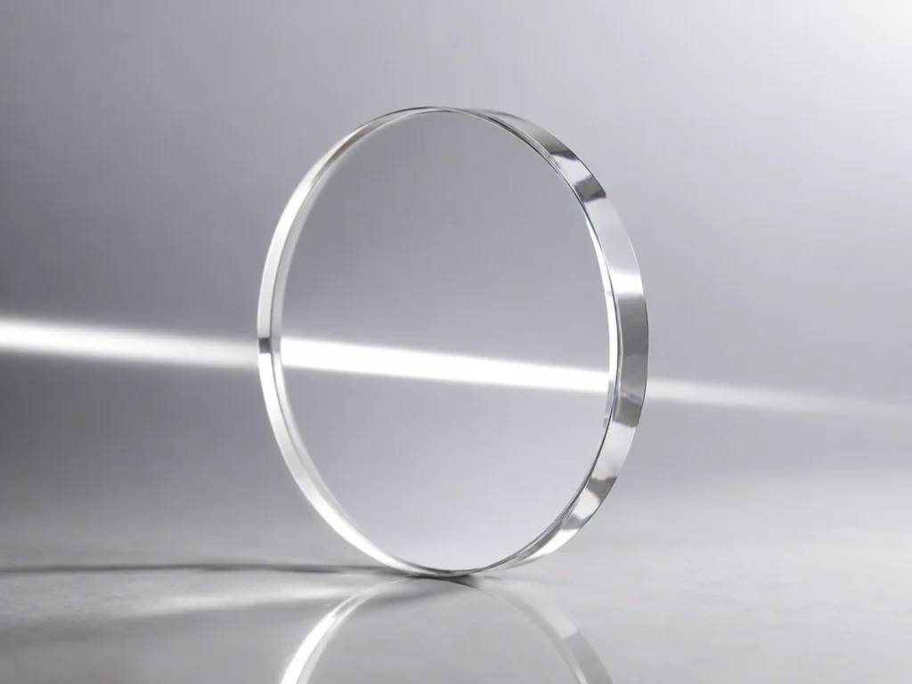 Polished transparent ceramic optical window showing high optical clarity and precision-polished edge