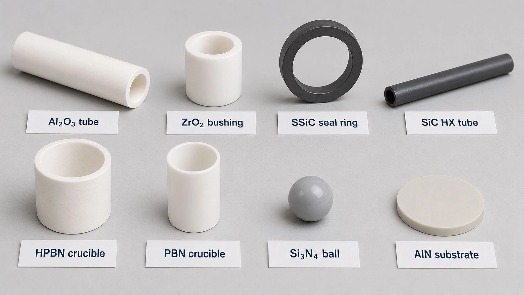 2026 advanced ceramics material and component forms alumina tube zirconia bushing SSiC seal ring SiC heat exchanger tube HPBN PBN Si3N4 ball AlN substrate