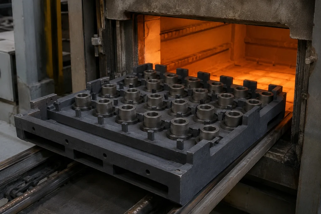 Silicon carbide loading plate holding parts at a heat-treatment furnace