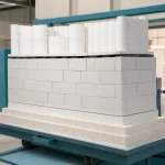 Alumina crucibles after kiln firing on refractory kiln car