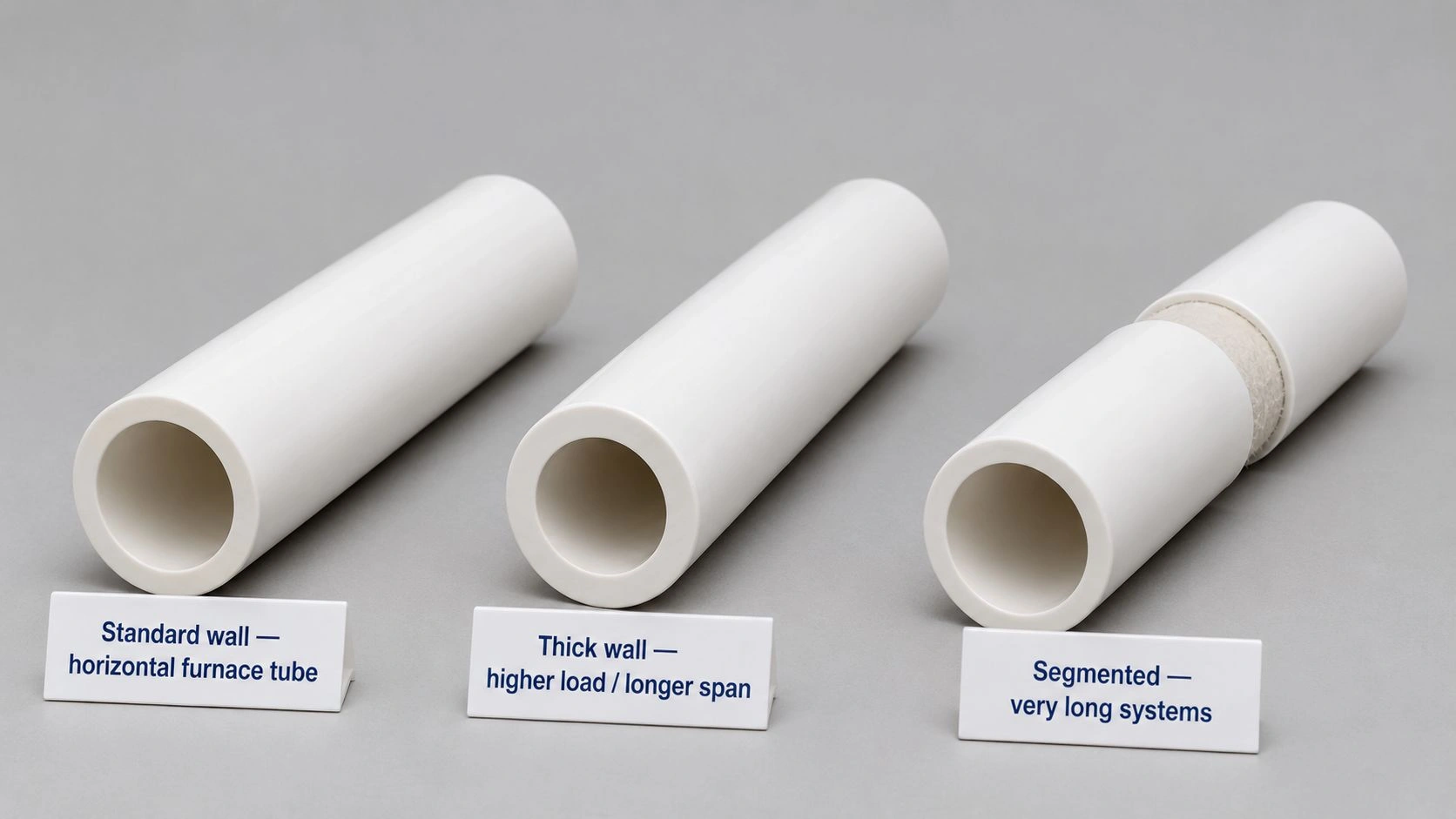 alumina furnace tube standard wall thick wall segmented long tube horizontal furnace tube higher load longer span very long systems product photo